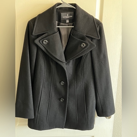 NWOT London Fog Women's Black Peacoat Large - Picture 1 of 7